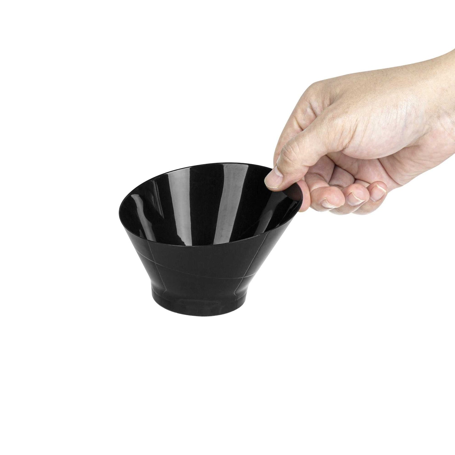 Mini Serve 7 oz Round Black Plastic Incline Bowl - 4 1/4" x 4 1/4" x 2 3/4" - 20 count box