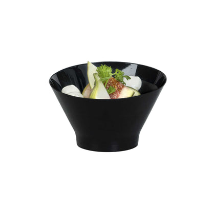 Mini Serve 7 oz Round Black Plastic Incline Bowl - 4 1/4" x 4 1/4" x 2 3/4" - 20 count box
