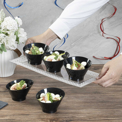 Mini Serve 7 oz Round Black Plastic Incline Bowl - 4 1/4" x 4 1/4" x 2 3/4" - 20 count box