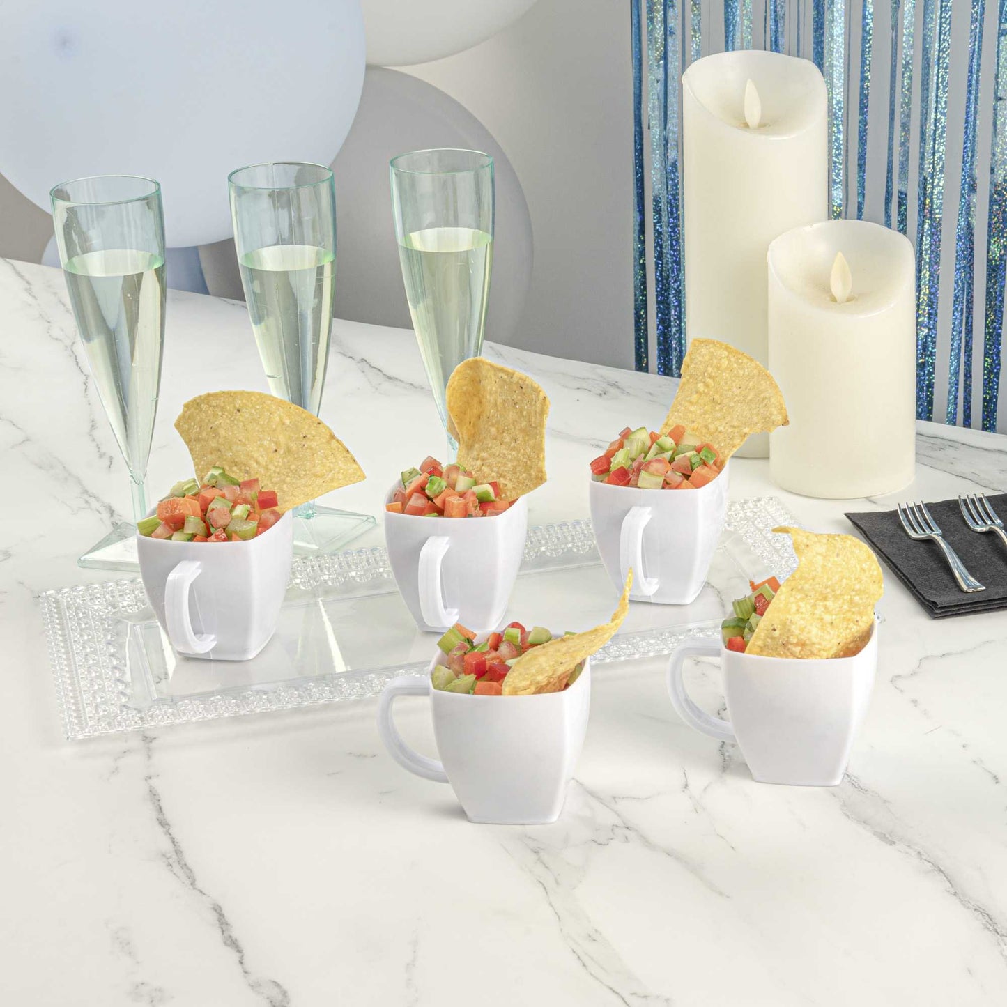 Restpresso 5 oz Square White Plastic Cafe Cup - 2 1/2" x 2 1/2" x 2 1/2" - 100 count box