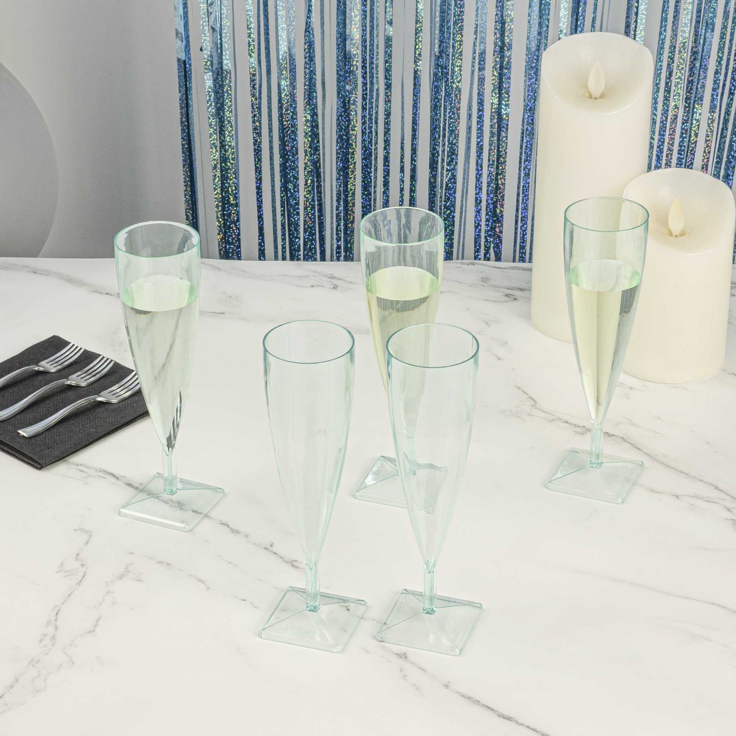 Bev Tek 5 oz Seagreen Plastic Champagne Flute - 2" x 2" x 7" - 10 count box