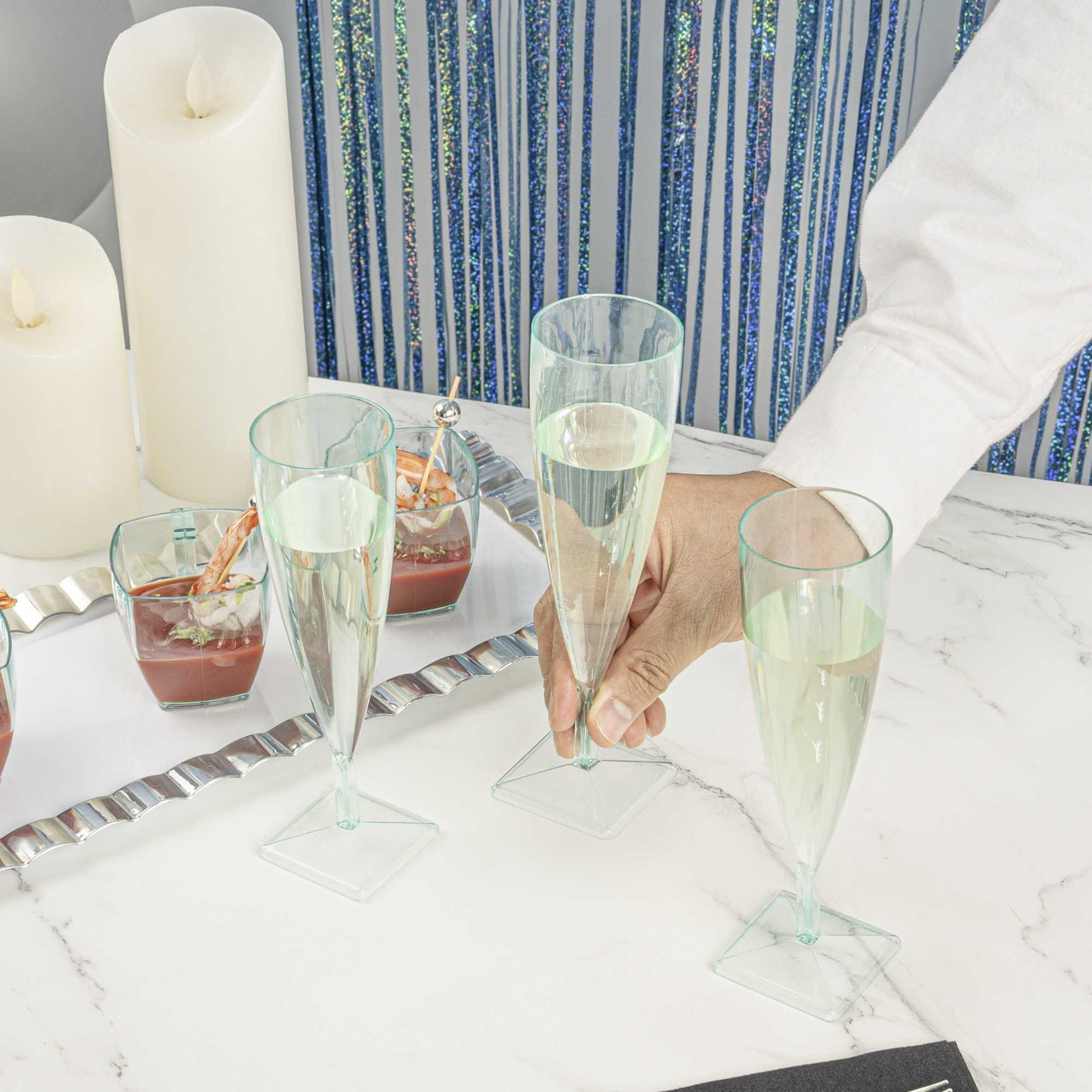 Bev Tek 5 oz Seagreen Plastic Champagne Flute - 2" x 2" x 7" - 100 count box