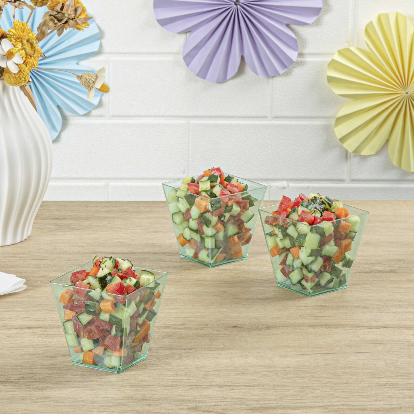 Mini Serve 8 oz Square Seagreen Plastic Large Kova Cup - 2 3/4" x 2 3/4" x 2 3/4" - 20 count box