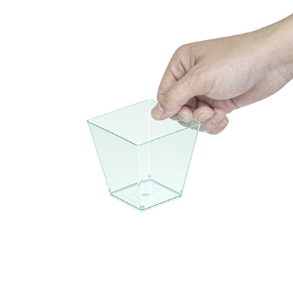 Mini Serve 8 oz Square Seagreen Plastic Large Kova Cup - 2 3/4" x 2 3/4" x 2 3/4" - 100 count box