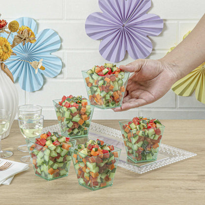 Mini Serve 8 oz Square Seagreen Plastic Large Kova Cup - 2 3/4" x 2 3/4" x 2 3/4" - 100 count box