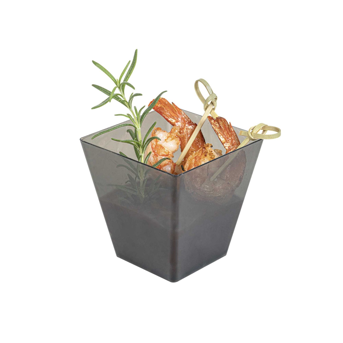 Mini Serve 8 oz Square Smoked Gray Plastic Large Kova Cup - 2 3/4" x 2 3/4" x 2 3/4" - 100 count box