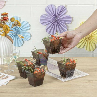 Mini Serve 8 oz Square Smoked Gray Plastic Large Kova Cup - 2 3/4" x 2 3/4" x 2 3/4" - 100 count box