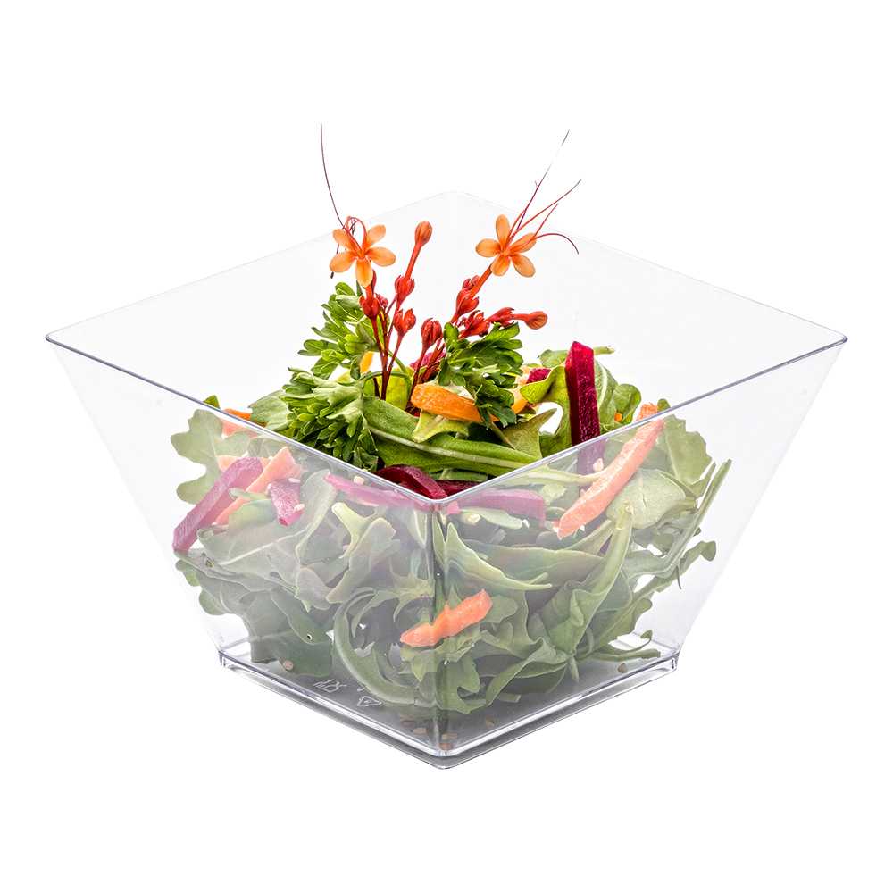 Mini Serve 16 oz Square Clear Plastic Large Kova Bowl - 4 1/4" x 4 1/4" x 3" - 25 count box