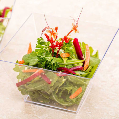 Mini Serve 16 oz Square Clear Plastic Large Kova Bowl - 4 1/4" x 4 1/4" x 3" - 100 count box