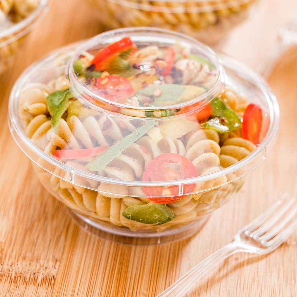 Mini Serve 6 oz Round Clear Plastic Large Deli Cup - with Lid - 4" x 3" x 4" - 10 count box