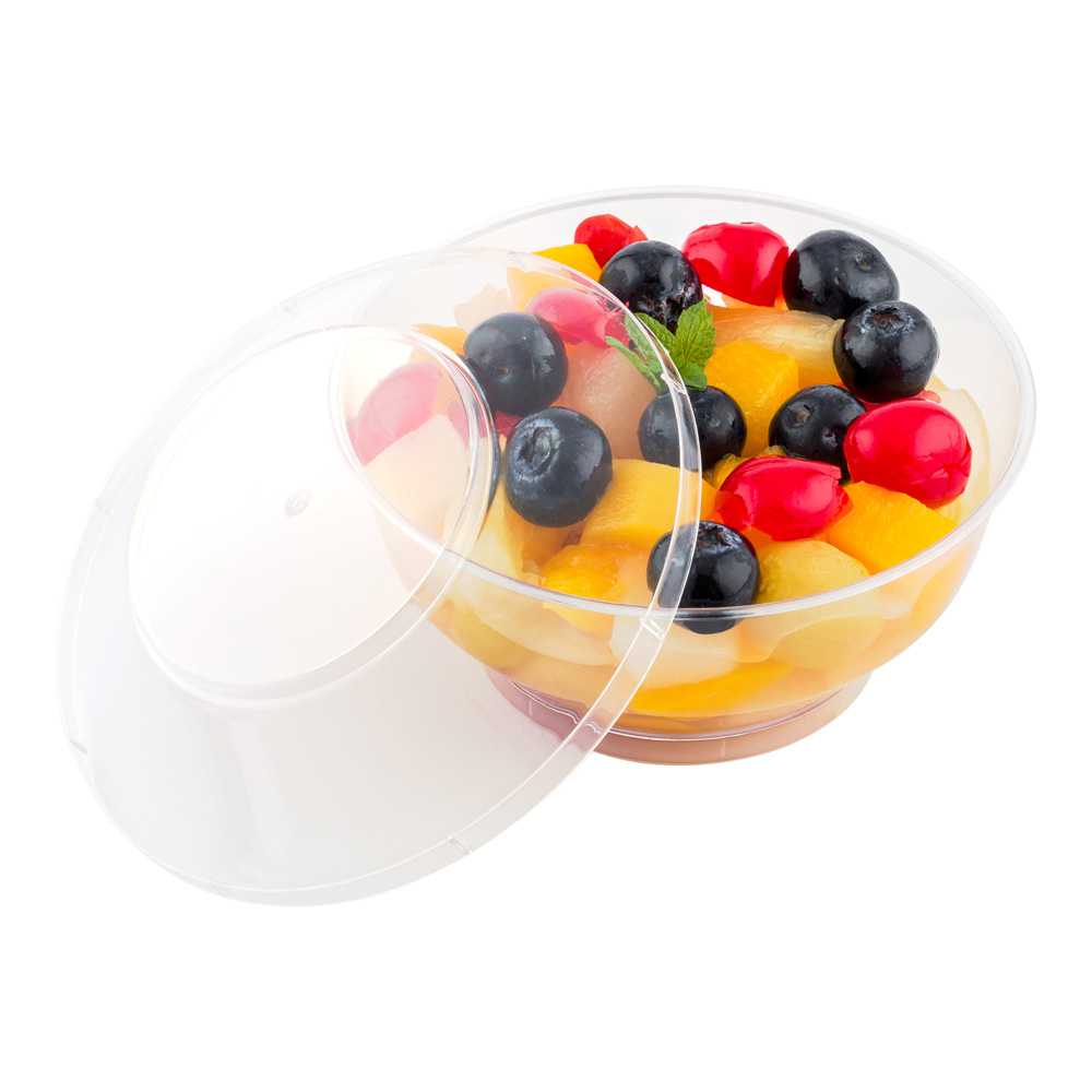 Mini Serve 6 oz Round Clear Plastic Large Deli Cup - with Lid - 4" x 3" x 4" - 100 count box