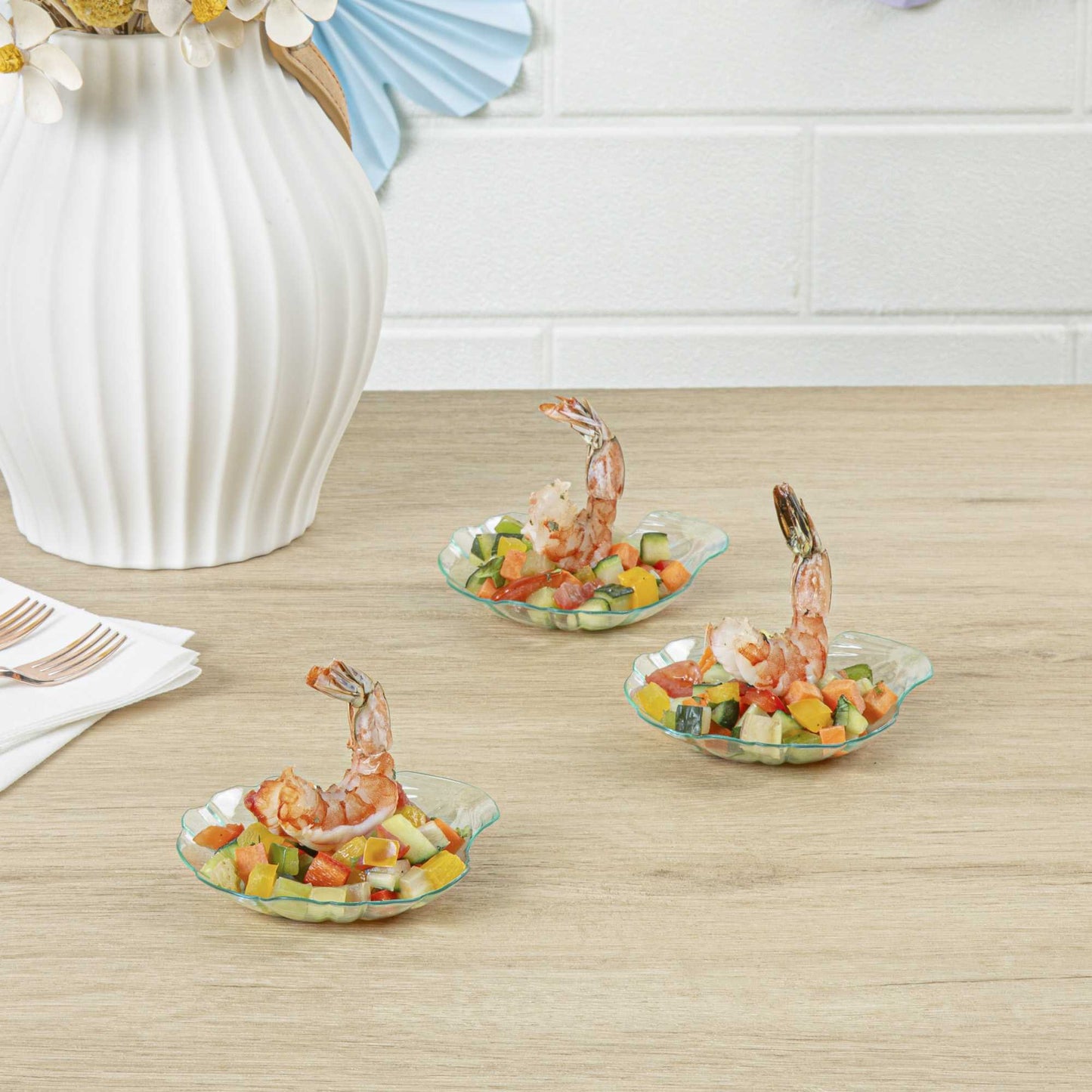 Mini Serve Seagreen Plastic Shell Plate - 3 1/4" x 3 1/4" x 1/2" - 100 count box