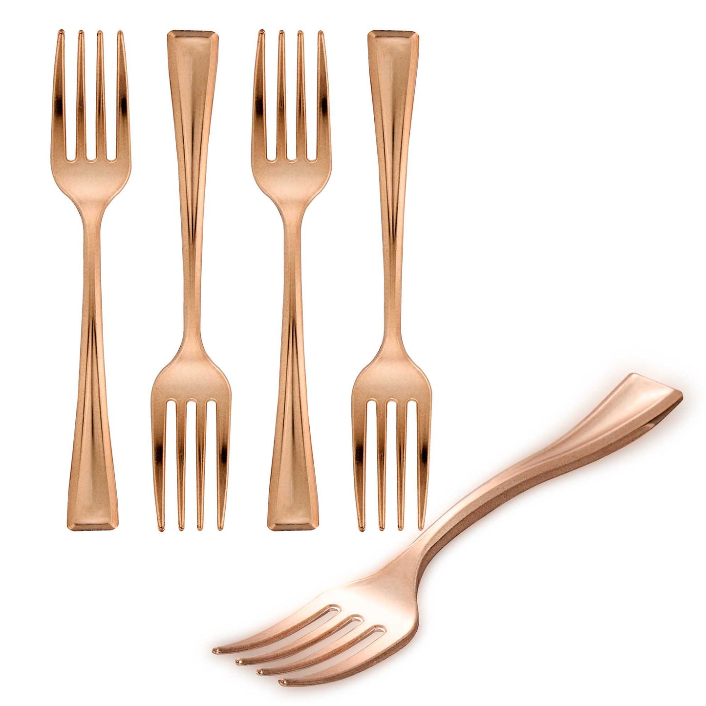 Mini Serve Rose Gold Plastic Mini Fork - 4" - 100 count box