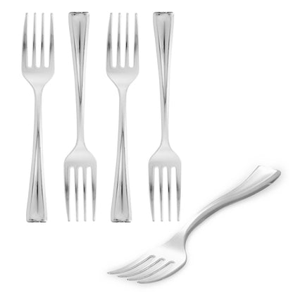 Mini Serve Silver Plastic Mini Fork - 4" - 100 count box