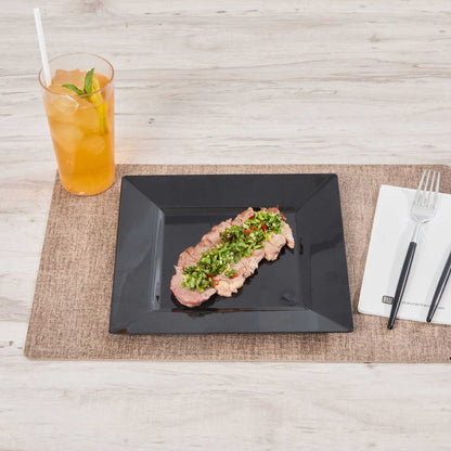 Maxi Serve Square Black Plastic Modern Plate - 9 1/2" x 9 1/2" x 1/2" - 100 count box