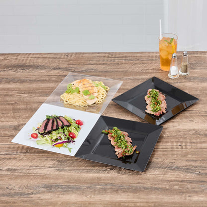 Maxi Serve Square Black Plastic Modern Plate - 9 1/2" x 9 1/2" x 1/2" - 100 count box