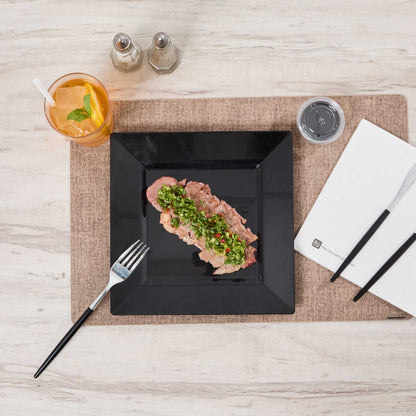 Maxi Serve Square Black Plastic Modern Plate - 9 1/2" x 9 1/2" x 1/2" - 100 count box