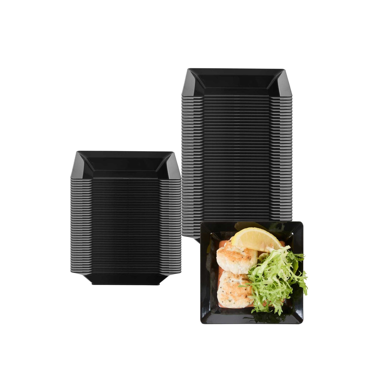 Mini Serve Square Black Plastic Plate - 4 1/4" x 4 1/4" x 1/2" - 100 count box