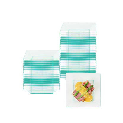 Mini Serve Square Seagreen Plastic Plate - 4 1/4" x 4 1/4" x 1/2" - 100 count box