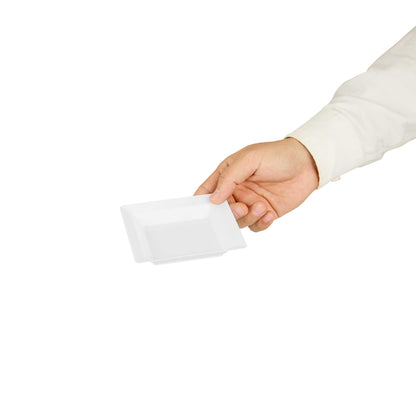 Mini Serve Square White Plastic Plate - 4 1/4" x 4 1/4" x 1/2" - 100 count box