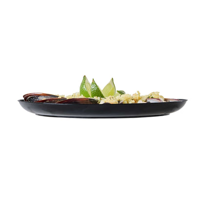 Maxi Serve Round Black Plastic Elegant Plate - 9" x 9" x 1/2" - 100 count box