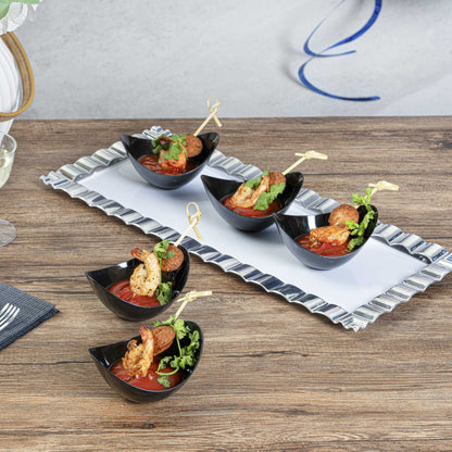 Mini Serve 2 oz Oval Black Plastic Alato Tasting Dish - 3 1/2" x 2 3/4" x 1 3/4" - 100 count box