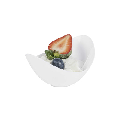 Mini Serve 2 oz Oval White Plastic Alato Tasting Dish - 3 1/2" x 2 3/4" x 1 3/4" - 100 count box
