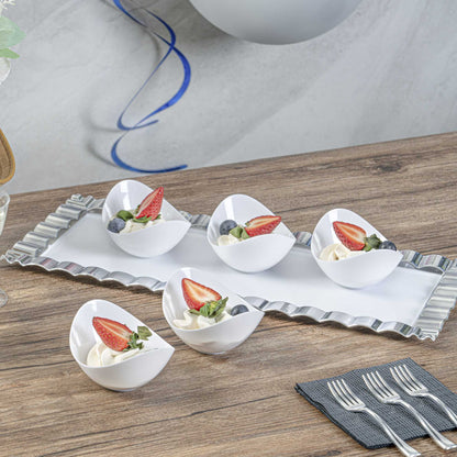 Mini Serve 2 oz Oval White Plastic Alato Tasting Dish - 3 1/2" x 2 3/4" x 1 3/4" - 100 count box