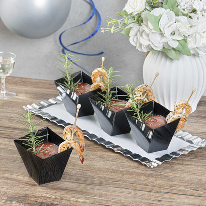 Mini Serve 6 oz Square Black Plastic Large Girata Dish - 3 1/4" x 2 3/4" x 3" - 100 count box