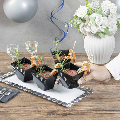 Mini Serve 6 oz Square Black Plastic Large Girata Dish - 3 1/4" x 2 3/4" x 3" - 100 count box