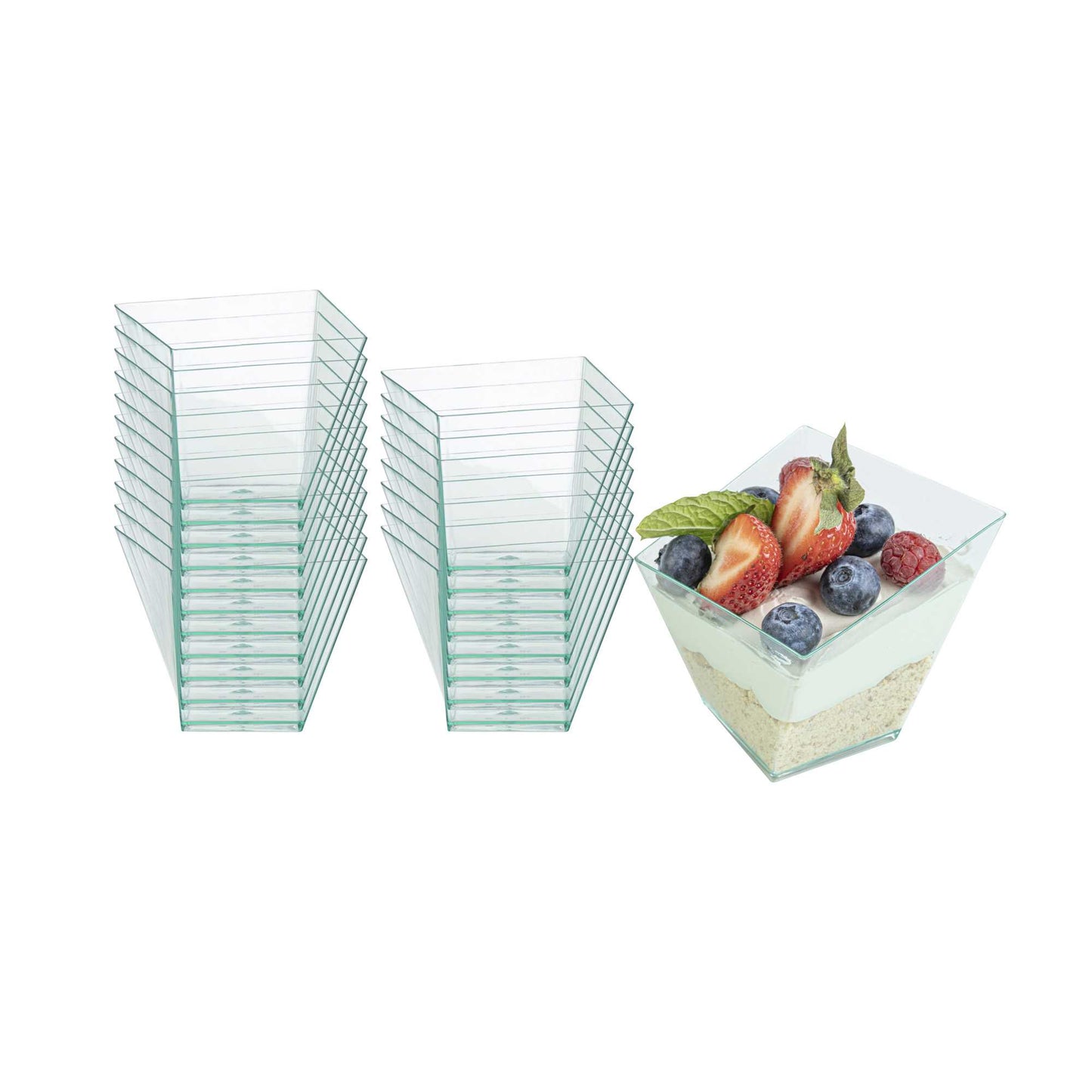 Mini Serve 6 oz Square Seagreen Plastic Large Girata Dish - 3 1/4" x 2 3/4" x 3" - 100 count box
