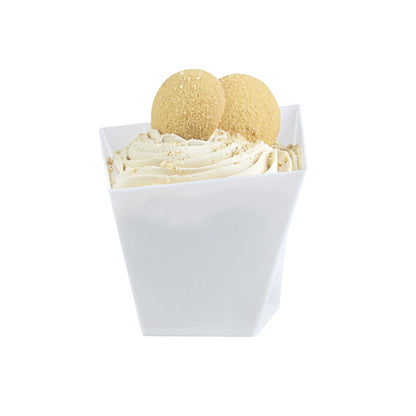 Mini Serve 6 oz Square White Plastic Large Girata Dish - 3 1/4" x 2 3/4" x 3" - 100 count box