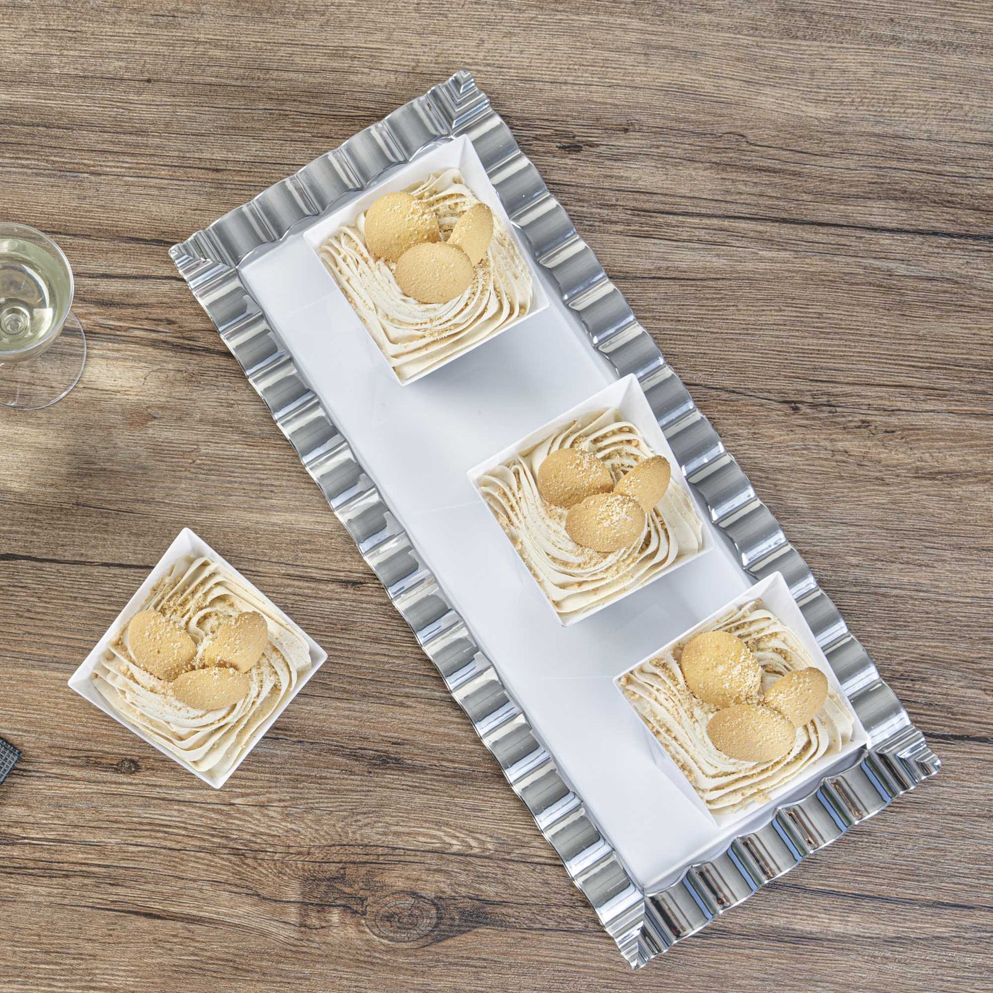 Mini Serve 6 oz Square White Plastic Large Girata Dish - 3 1/4" x 2 3/4" x 3" - 100 count box