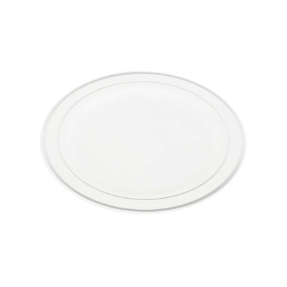 Maxi Serve Round White Plastic Silver-Rimmed Plate - 7 1/2" x 7 1/2" x 1/2" - 100 count box
