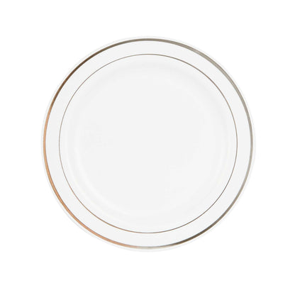 Maxi Serve Round White Plastic Silver-Rimmed Plate - 7 1/2" x 7 1/2" x 1/2" - 100 count box