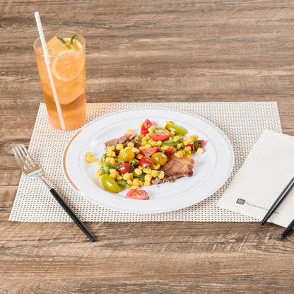 Maxi Serve Round White Plastic Silver-Rimmed Plate - 10 1/2" x 10 1/2" x 1/2" - 100 count box