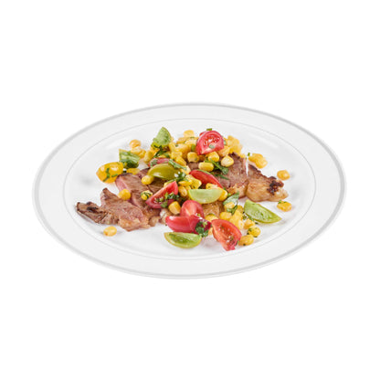 Maxi Serve Round White Plastic Silver-Rimmed Plate - 10 1/2" x 10 1/2" x 1/2" - 100 count box