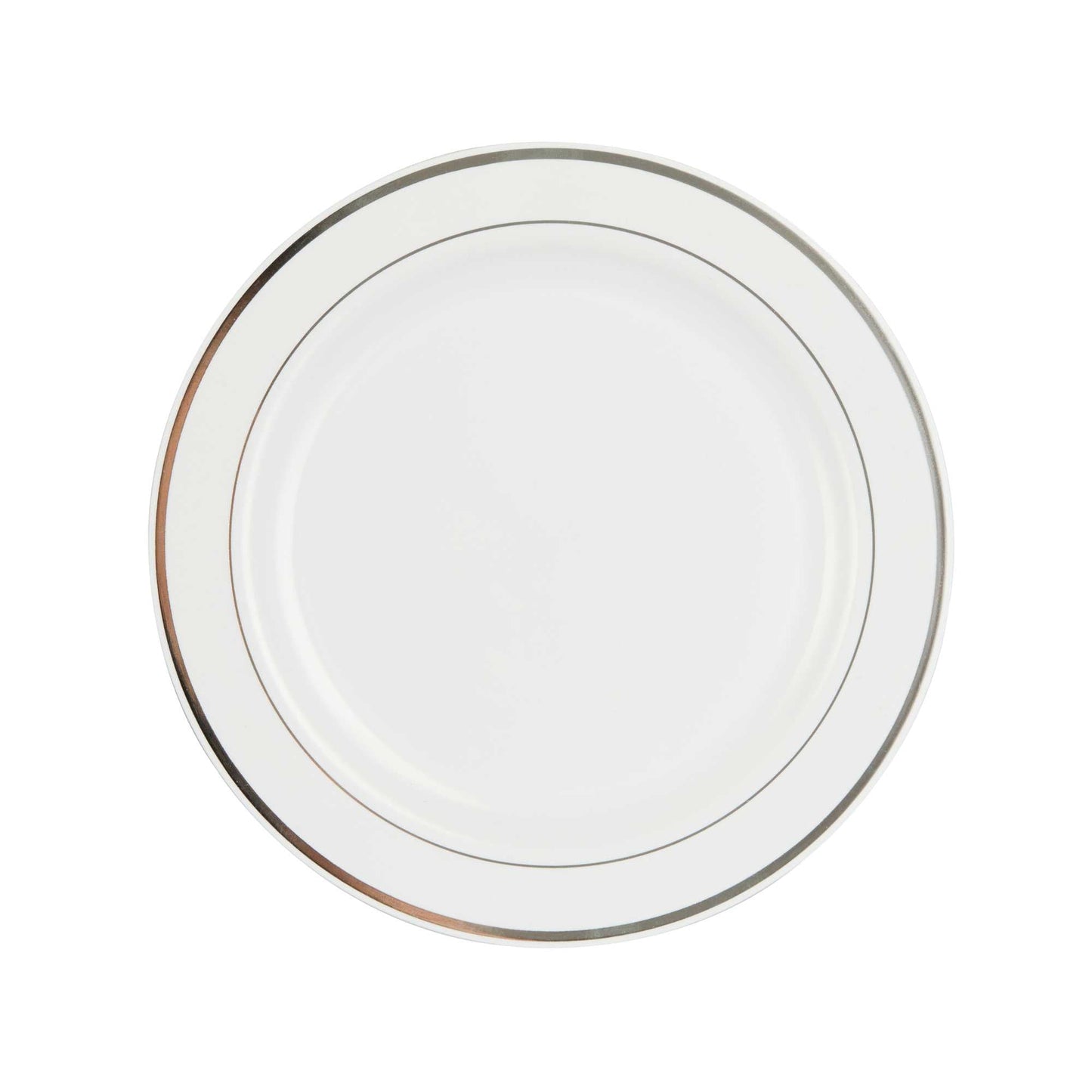 Maxi Serve Round White Plastic Silver-Rimmed Plate - 10 1/2" x 10 1/2" x 1/2" - 100 count box