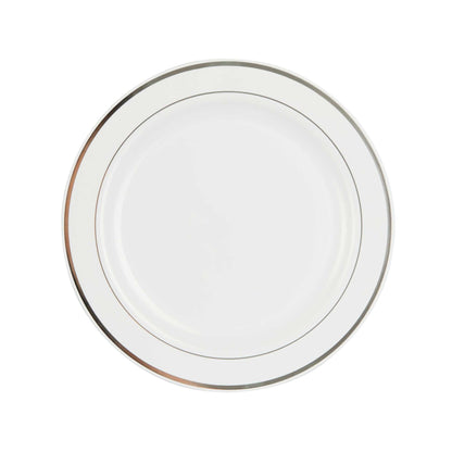Maxi Serve Round White Plastic Silver-Rimmed Plate - 10 1/2" x 10 1/2" x 1/2" - 100 count box