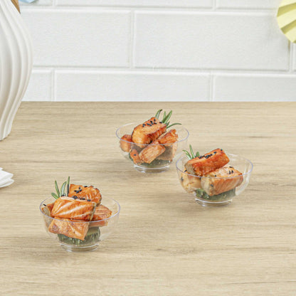 Mini Serve 2 oz Round Clear Plastic Coppa Bowl - 2 1/2" x 2 1/2" x 1" - 100 count box