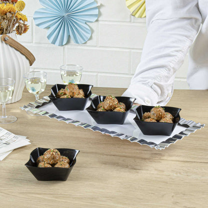 Mini Serve 6 oz Square Black Plastic Aqua Bowl - 3 1/4" x 3 1/4" x 1 1/2" - 100 count box