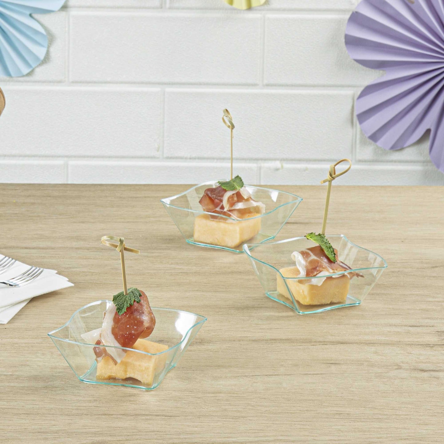 Mini Serve 6 oz Square Seagreen Plastic Aqua Bowl - 3 1/4" x 3 1/4" x 1 1/2" - 100 count box