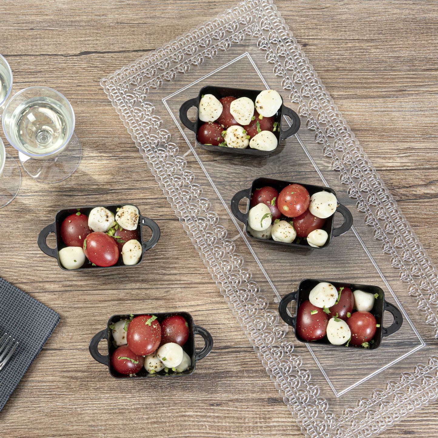 Mini Serve 3 oz Rectangle Black Plastic Cocotte - 3 3/4" x 2" x 1 1/2" - 100 count box