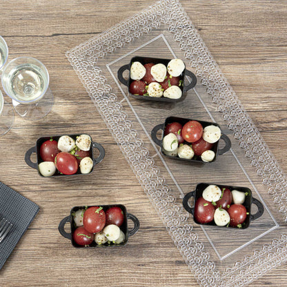 Mini Serve 3 oz Rectangle Black Plastic Cocotte - 3 3/4" x 2" x 1 1/2" - 100 count box