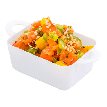 Mini Serve 3 oz Rectangle White Plastic Cocotte - 3 3/4" x 2" x 1 1/2" - 100 count box