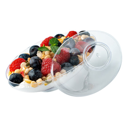 Mini Serve 6 oz Oval Clear Plastic Deli Cup - Stackable, with Lid - 5 1/2" x 3 1/4" x 2 1/2" - 100 count box