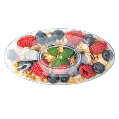 Mini Serve 6 oz Oval Clear Plastic Deli Cup - Stackable, with Lid - 5 1/2" x 3 1/4" x 2 1/2" - 100 count box