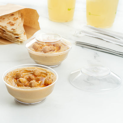 Mini Serve 4 oz Round Clear Plastic Medium Deli Cup - with Lid - 3 1/4" x 3 1/4" x 2" - 100 count box