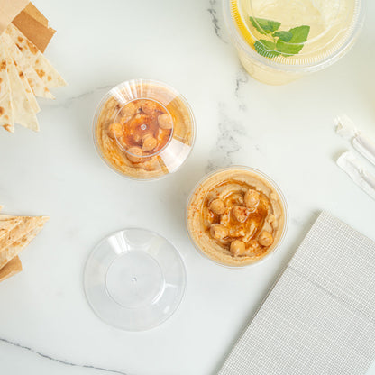 Mini Serve 4 oz Round Clear Plastic Medium Deli Cup - with Lid - 3 1/4" x 3 1/4" x 2" - 100 count box
