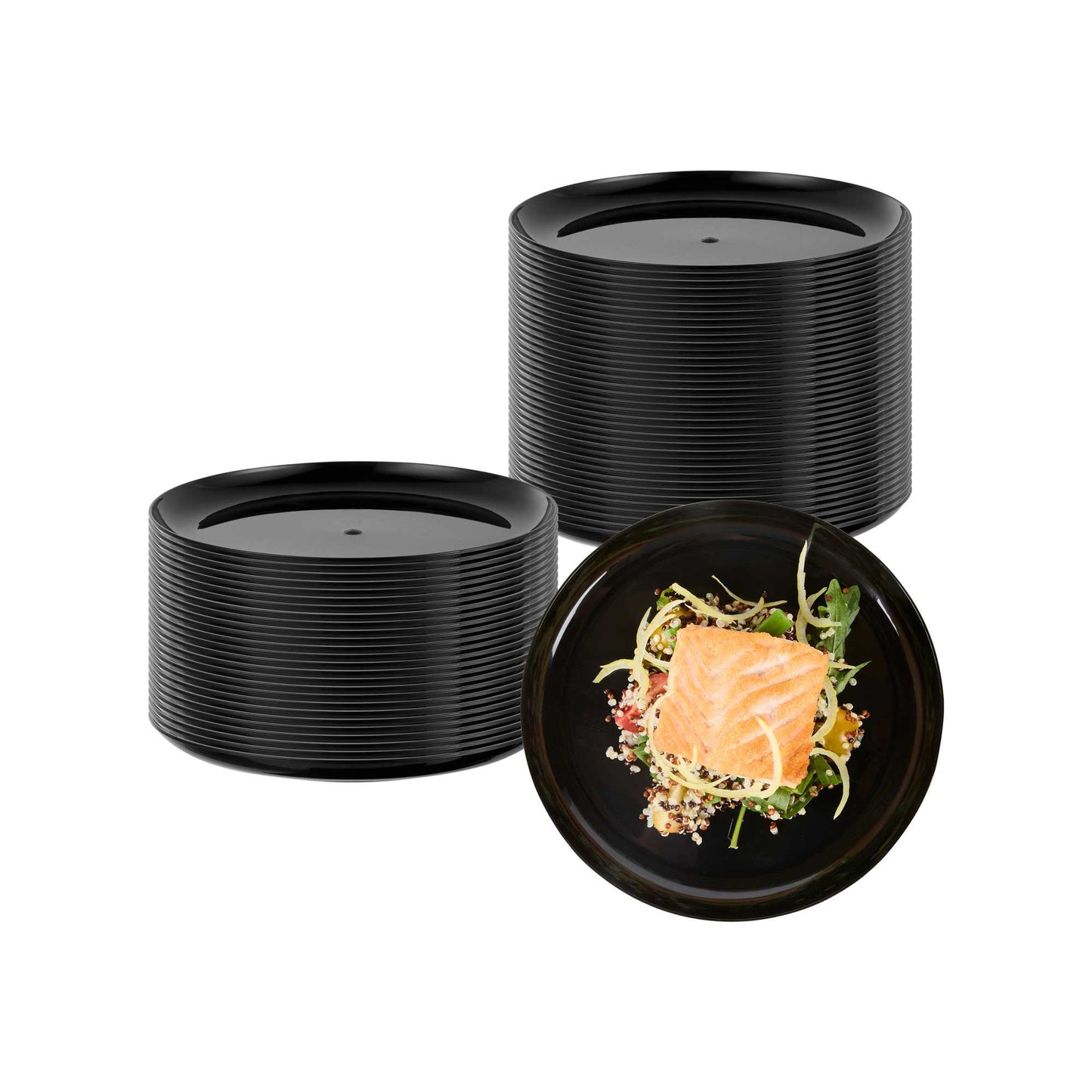 Maxi Serve Round Black Plastic Medium Elegant Plate - 7" x 7" - 100 count box